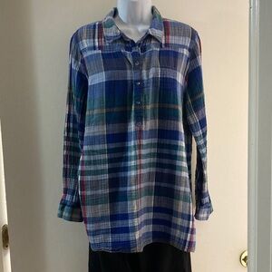 Soft Surroundings Soft Blue Plaid Shirt. 29” long, 22” P2P.